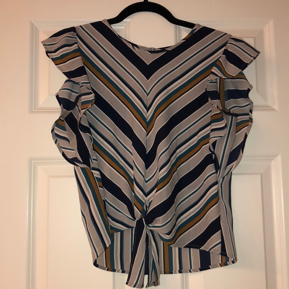Striped tie front blouse